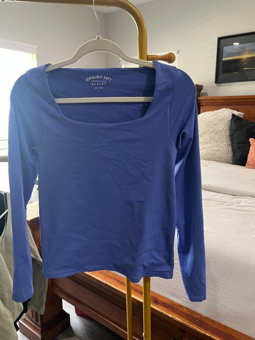 Aeropostale Seriously Soft Sculpt Blue Square Neck Long Sleeve Top L